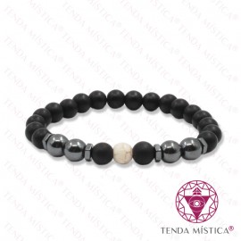 Pulseira Ónix Matt + Hematite + Howlite Branca 8mm