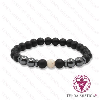Pulseira Ónix Matt + Hematite + Howlite Branca 8mm