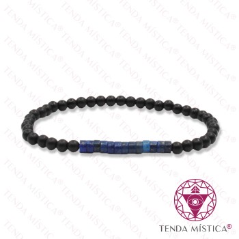 Pulseira Ónix Matt + Lápis Lazúli Discos 4mm