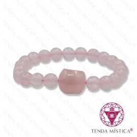 Pulseira Quartzo Rosa com Gato 8mm