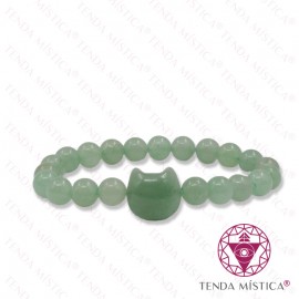 Pulseira Quartzo Verde com Gato 8mm
