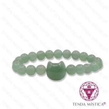 Pulseira Quartzo Verde com Gato 8mm