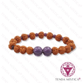 Pulseira Rudraksha + Ametista 8mm
