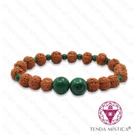 Pulseira Rudraksha + Malaquite 8mm