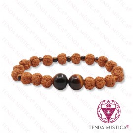 Pulseira Rudraksha + Olho de Tigre 8mm