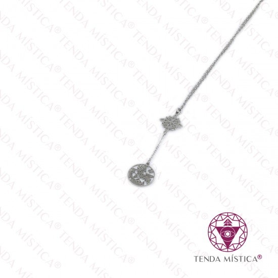 Colar Dupla Proteção Prateado Aço