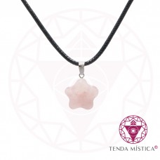 Colar Quartzo Rosa Couro Estrela