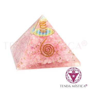 Pirâmide Orgonite - Quartzo Rosa - Flor - 9X9