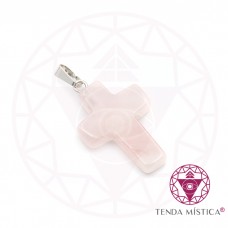 Pendente Cruz Quartzo Rosa