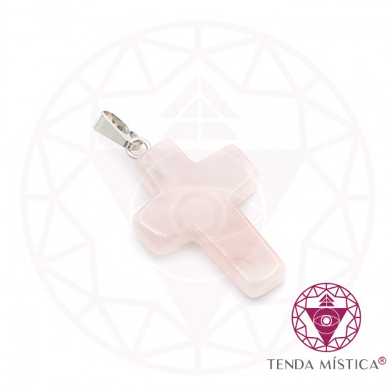 Pendente Cruz Quartzo Rosa