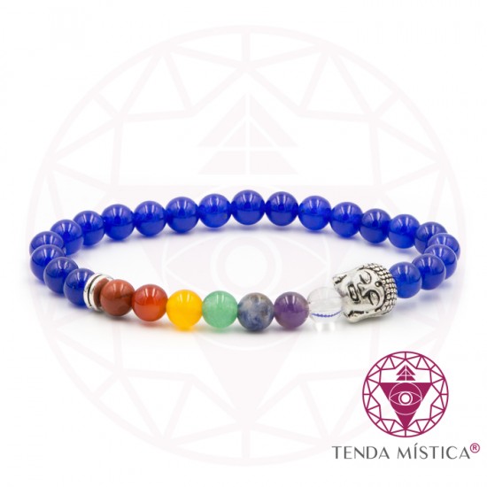 Pulseira Chakras Buddha Ágata Azul 6mm