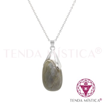Colar Labradorite Aço Pedra Polida