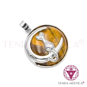 Pendente Gato Lunar Olho de Tigre