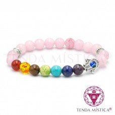 Pulseira Chakras Hamsá Olho de Gato Rosa