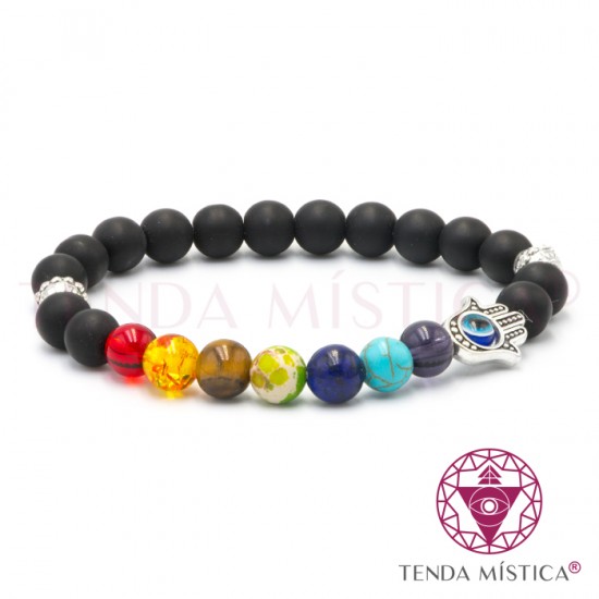 Pulseira Chakras Hamsá Ónix Matte