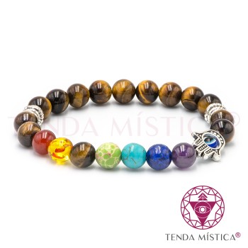 Pulseira Chakras Hamsá Olho de Tigre