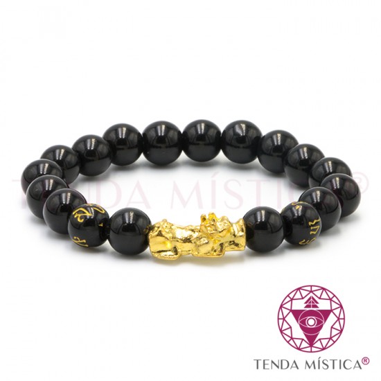 Pulseira Feng Shui Dragão Dourado 2 Mantras 10mm