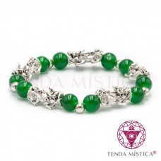 Pulseira Feng Shui Dragões Prateados & Ágata Verde