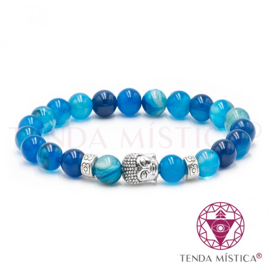 Pulseira Buddha Ágata Azul 8mm