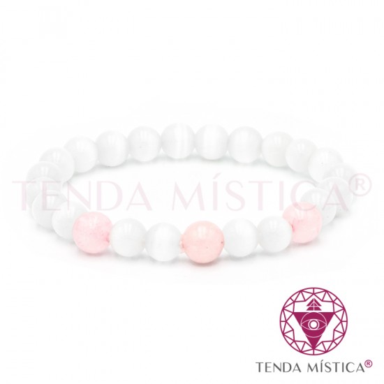 Pulseira Selenite + Quartzo Rosa - 8mm