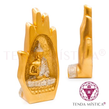 Buddha Gruta Mão Dourado