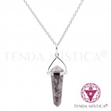 Colar Lepidolite Aço Pêndulo