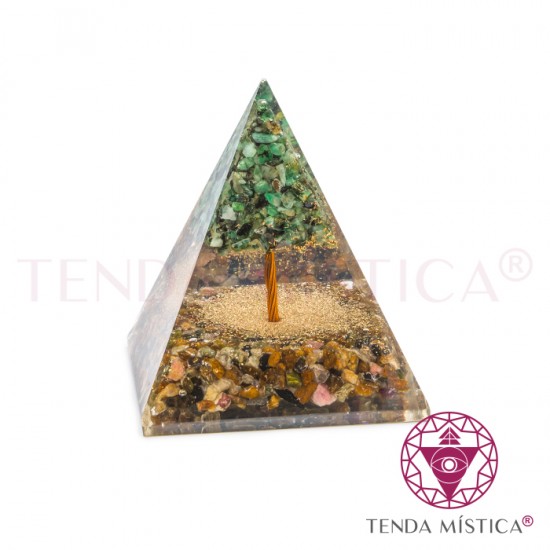 Orgonite Pirâmide Árvore Esmeralda & Turmalina Multicor