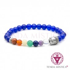 Pulseira Chakras Buddha Ágata Azul 6mm