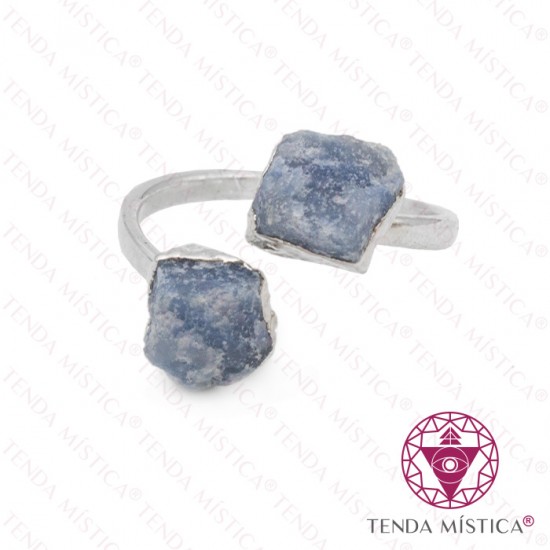 Anel 2 Pedras Sodalite Bruto Banho Prata Ajustável