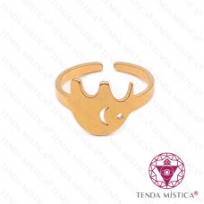 Anel Plano Elefante Aço Dourado Ajustável