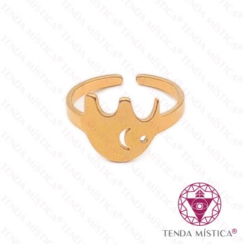 Anel Plano Elefante Aço Dourado Ajustável