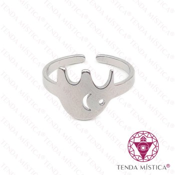 Anel Plano Elefante Aço Prateado Ajustável