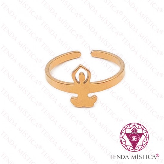 Anel Plano Yoga Meditação Aço Dourado Ajustável