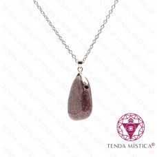 Colar Rodonite Aço Lágrima