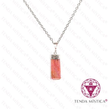 Colar Rodonite Aço Topo Prata Lei 925