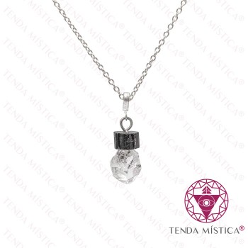 Colar Turmalina & Quartzo Herkimer Aço Pedra Polida