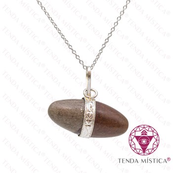 Colar Shiva Lingam Aço Sânscrito Topo Prata 
