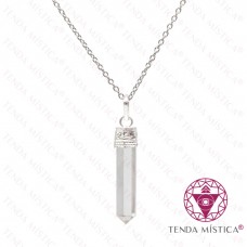 Colar Quartzo Cristal Aço Ponta Geradora