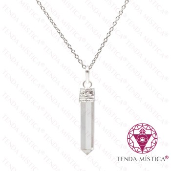 Colar Quartzo Cristal Aço Ponta Geradora