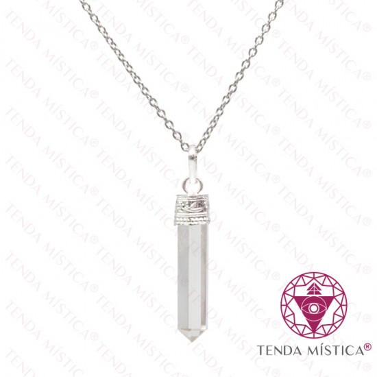 Colar Quartzo Cristal Aço Ponta Geradora