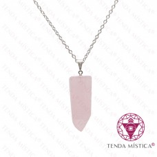 Colar Quartzo Rosa Aço Ponta Polida