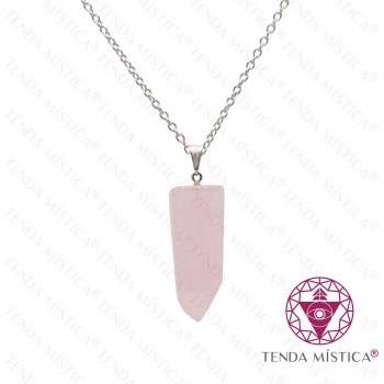 Colar Quartzo Rosa Aço Ponta Polida