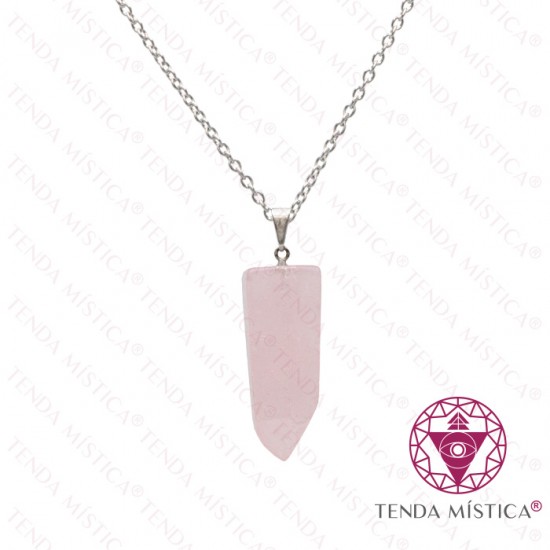 Colar Quartzo Rosa Aço Ponta Polida