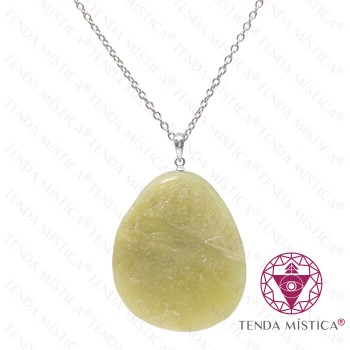 Colar Jade Aço Oval Plana