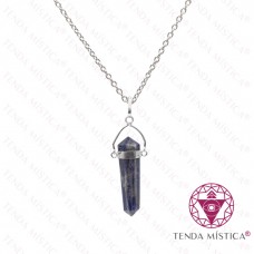 Colar Sodalite Aço Ponta Biterminada