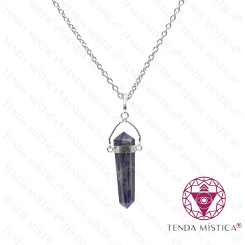 Colar Sodalite Aço Ponta Biterminada