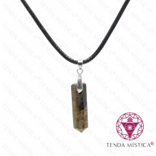 Colar Labradorite Ponta Couro