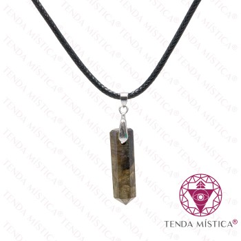 Colar Labradorite Ponta Couro