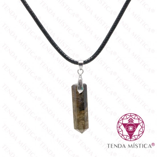 Colar Labradorite Ponta Couro