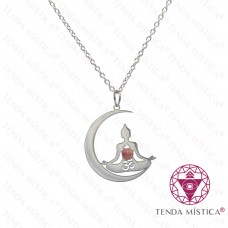 Colar Rodonite Aço Lua com Buddha Om